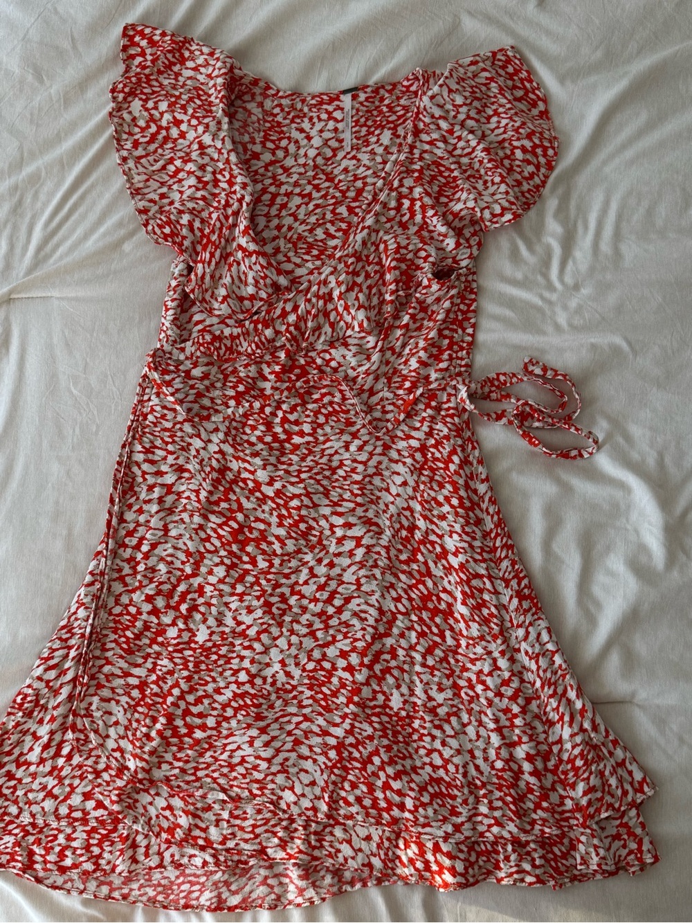 Free People Red and White Flutter Sleeve Wrap Dress
